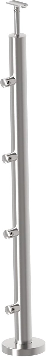 RVS Paal - Balustrade Staander - Terras Afscheiding - 4 Dwarsstaaf Houders - 900 mm Hoog - Zilver