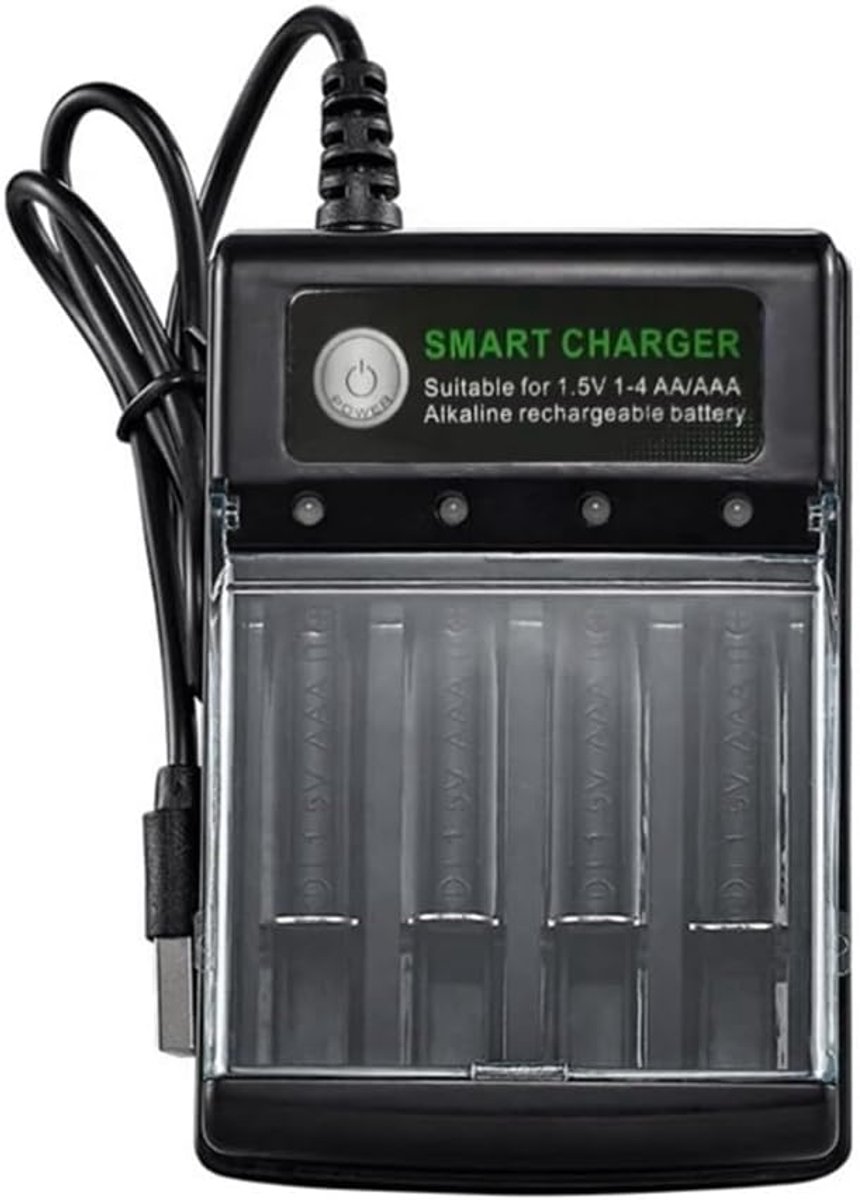 Batterijlader - USB Lader - Batterijen Opladen - 4 Slots - 17 x 8 x 3.5 cm - Zwart