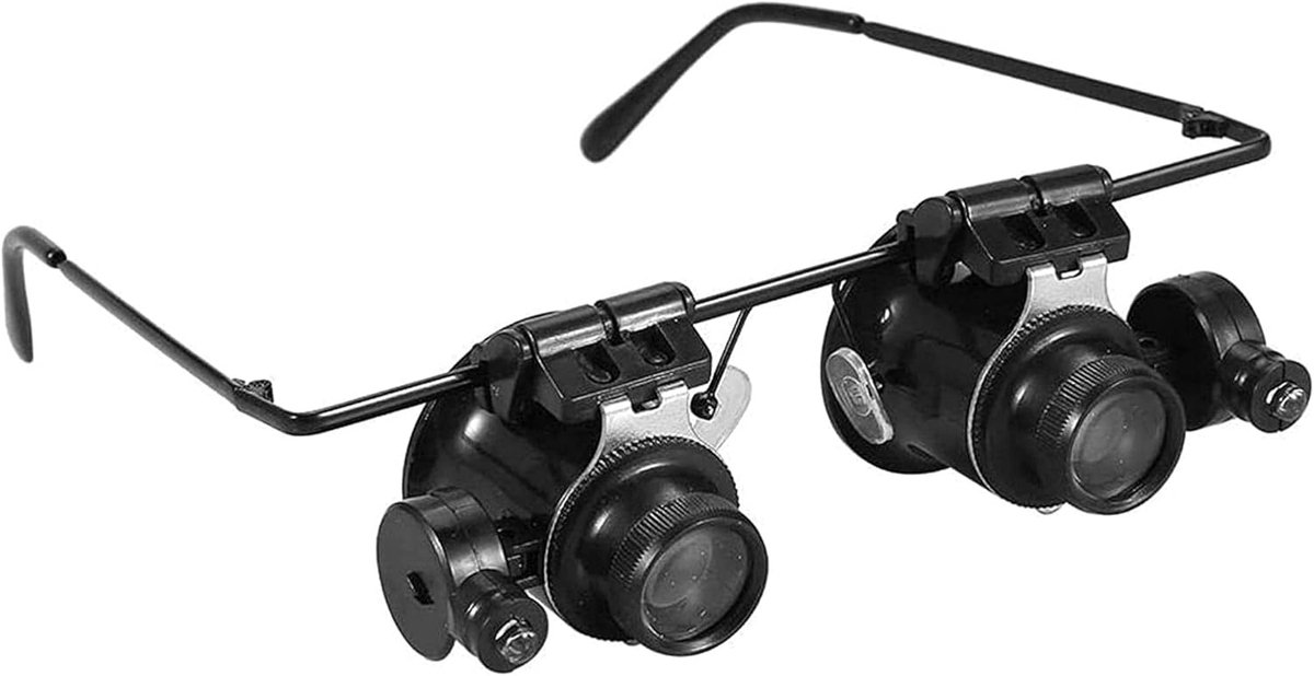Bril Vergrootglas - Loep Lens - Horloge Reparatie - 20x Vergroting - Ingebouwde LEDs - Zwart