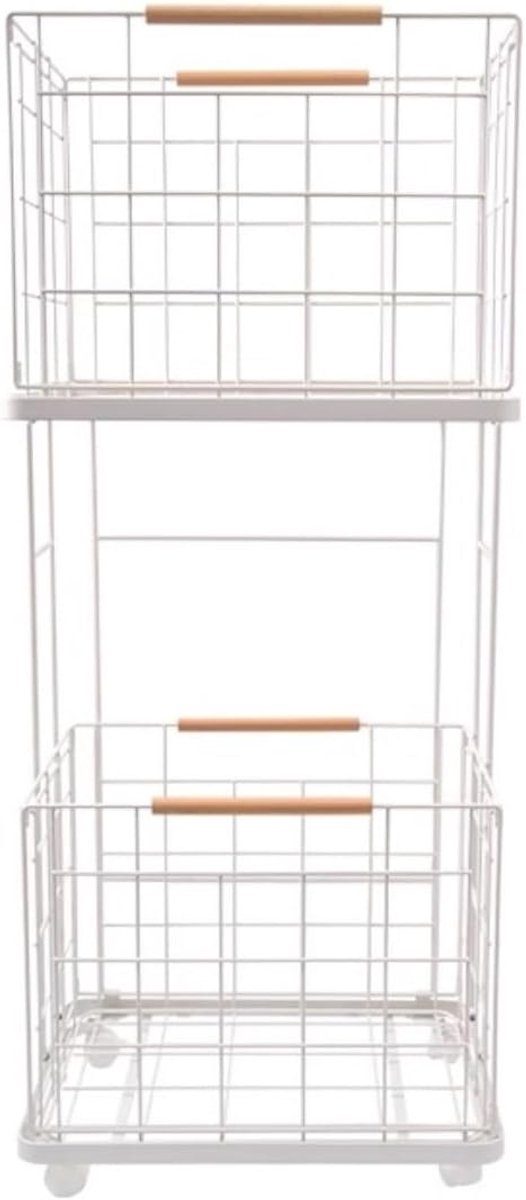 Dubbele Wasmand - Kledingmand Wielen - Sorteren Kleding - Verwijderbare Manden - 40x29x94cm