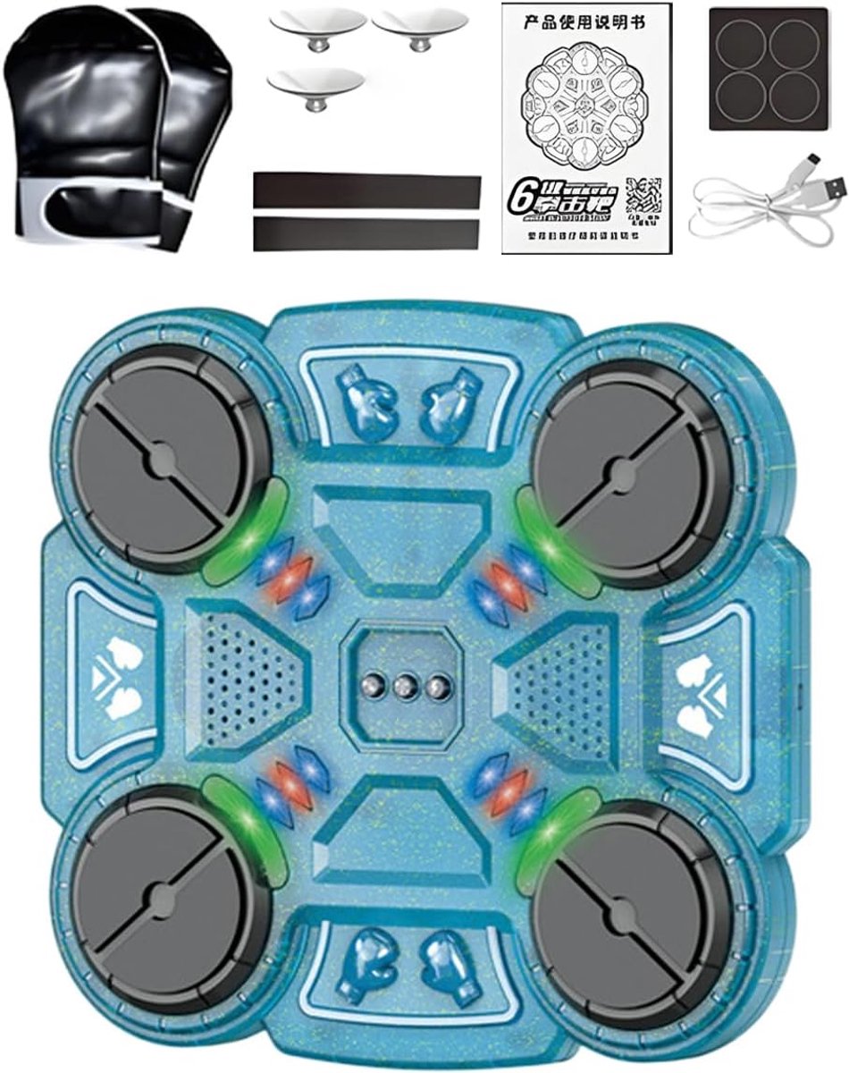 Muzikale Boksmachine - Wand Bokstrainer - Binnen Fitness - Intelligente Muziek Integratie - 30 x 27 cm - Blauw