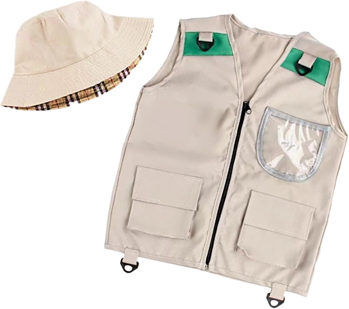 Kinder Vissen Vest - Safari Kostuum - Buiten Spelen - Met Pet - 40x48cm - Groen