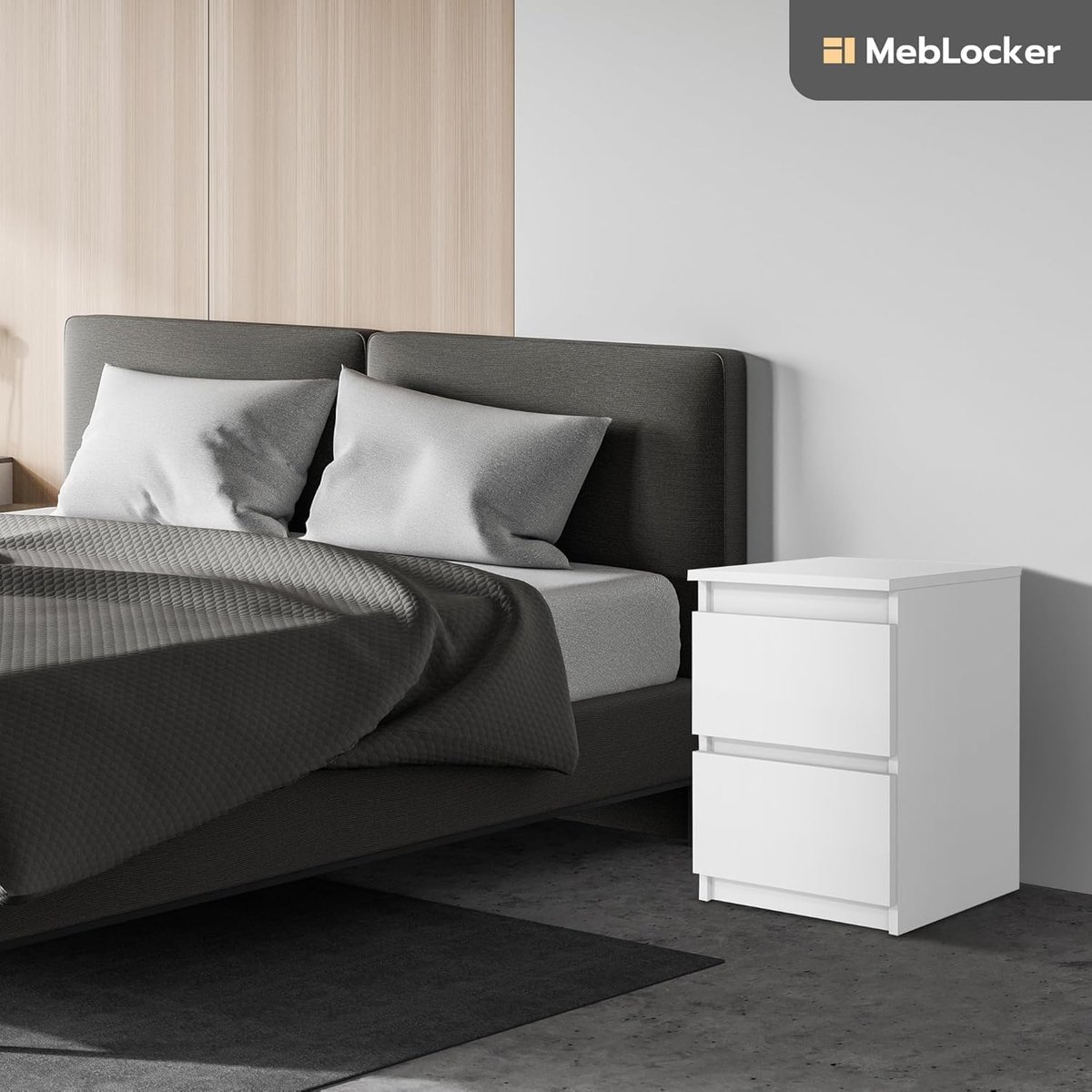 Nachtkastje - Bedtafel Ladekast - Slaapkamer Decoratie - Smal Design - 40x39x55 cm - Wit