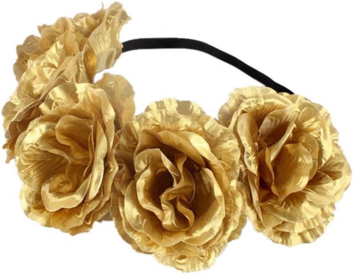 Rozen Hoofdtooi - Bloemen Krans - Feest Optredens - Lichtgewicht Ontwerp - 13 x 10 x 2 cm - Goud