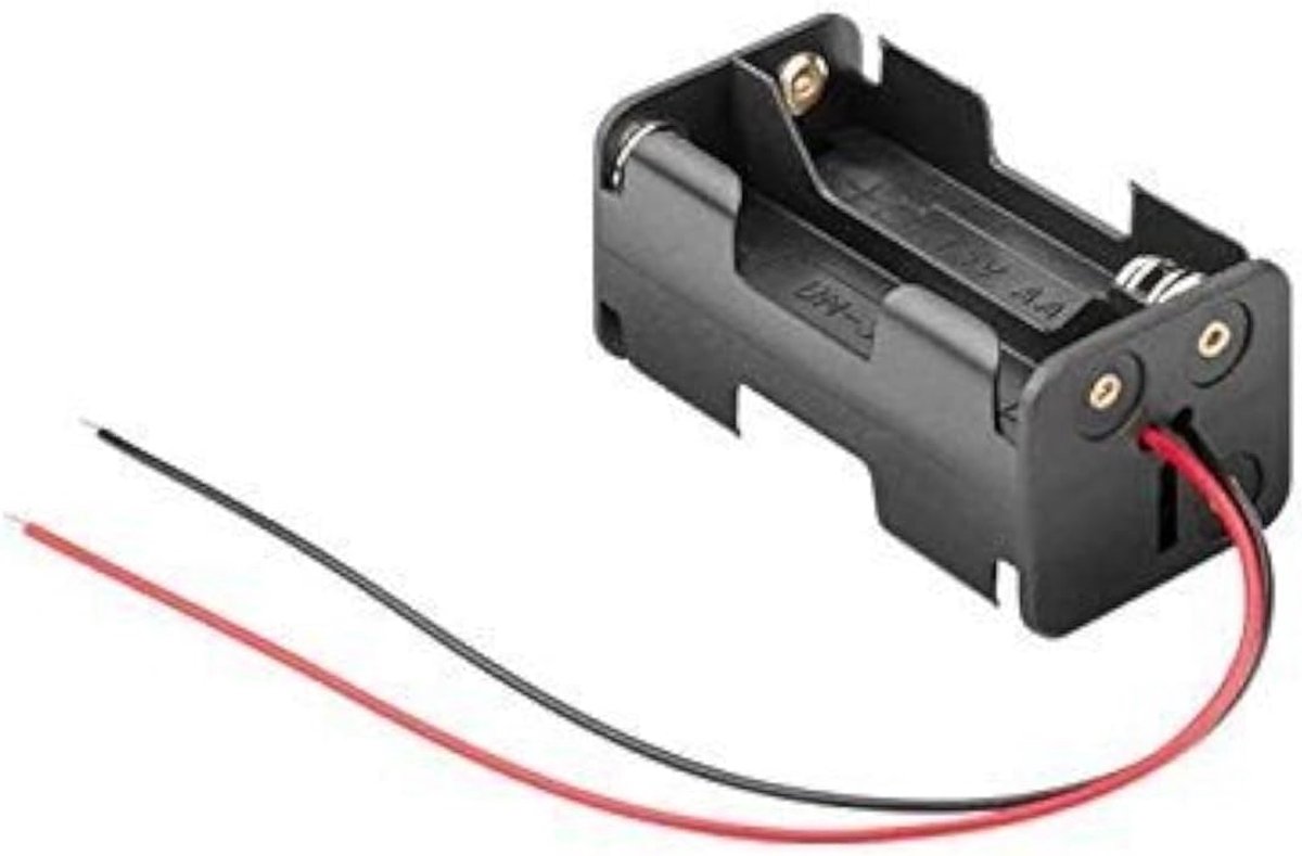 Batterijhouder AA - Energie Opslag - Apparaten Voeden - Met Kabels - 3x6x3 cm - Zwart