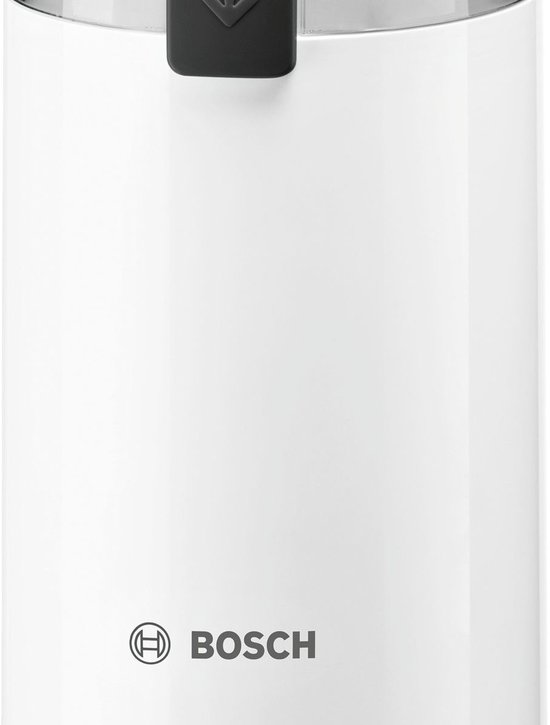 Close-up van de witte Bosch koffiemolen met het logo.