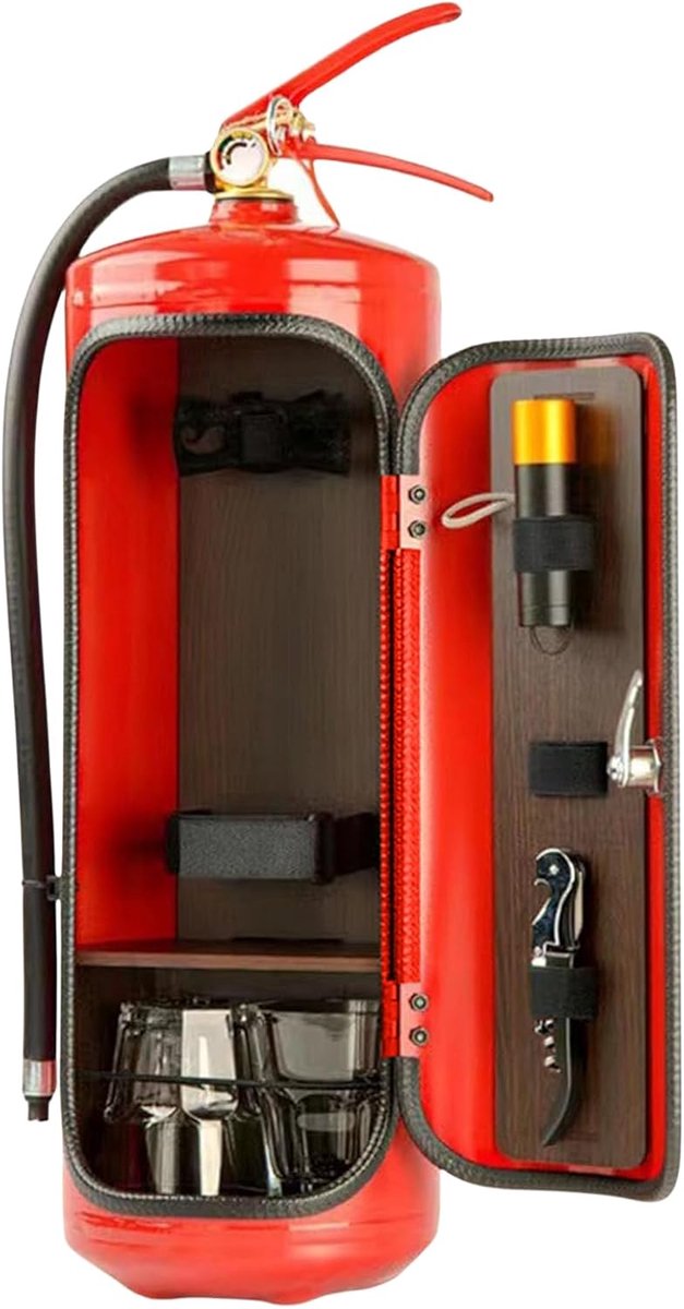 Brandblusser Minibar - Wijnopslag - Feestelijke Opslag - Uniek Verbergdesign - 18x15x7 cm - Rood Handvat