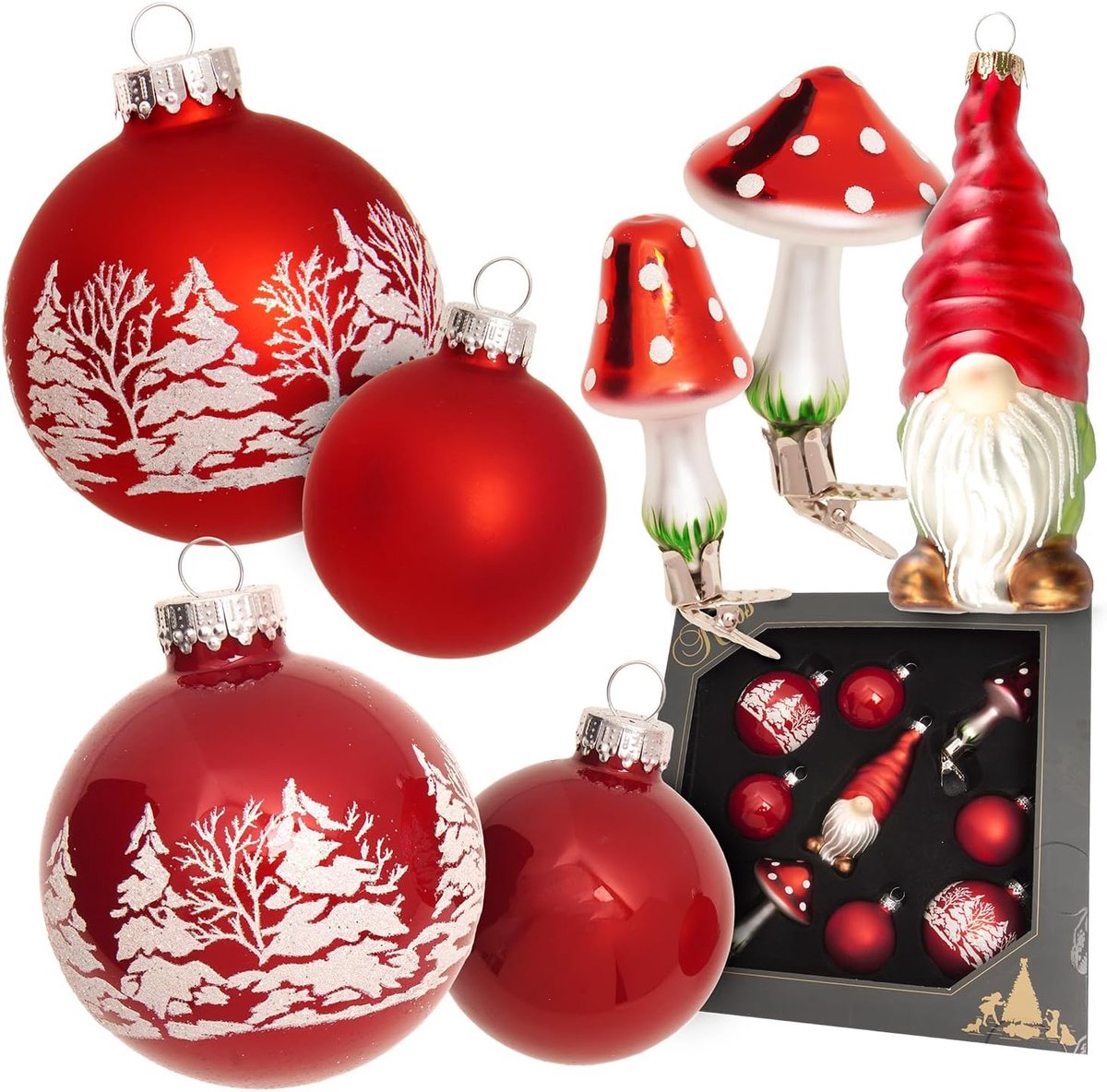 Kerstboomversiering Assortiment - Kerstballen Set - Feestelijke Decoratie - Mondgeblazen Glas - 10 cm - Scandinavië Rood