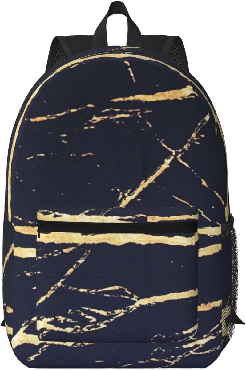 Laptop Rugzak - Schooltas Computer Tas - Zakelijk Reizen - Marmeren Print - 17 Inch - Zwart