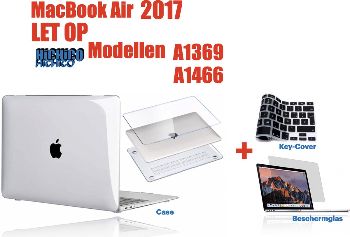 Hoesje Geschikt voor MacBook Air 13 inch 2017 / HiCHiCO MacBook Air 2017 Hoes / Laptophoes - macbook Air case, Loptop Cover Transparant – Clear Hard Case