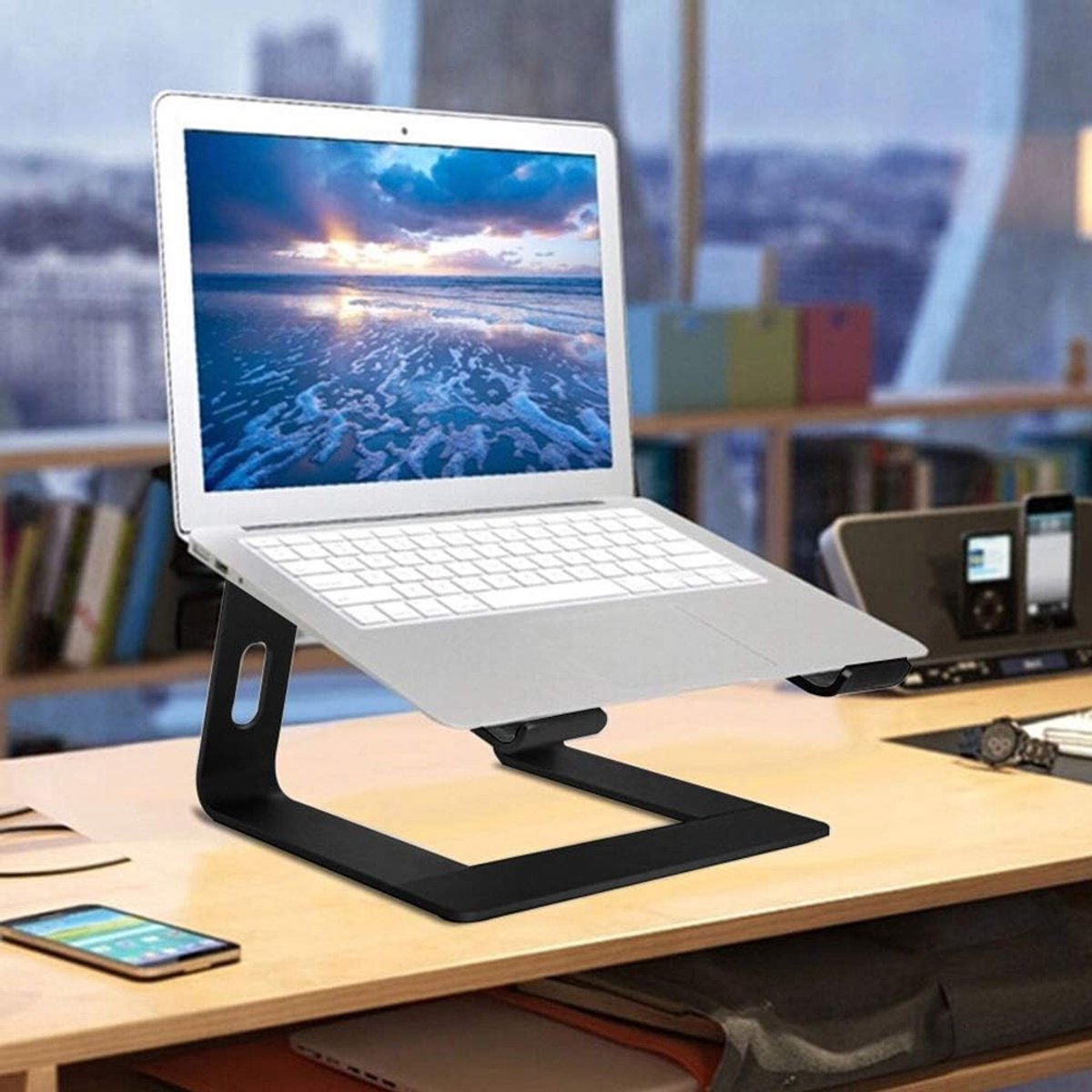 Laptop Ventilatiebeugel - Bureau Stand - Thuiskantoor - Aluminiumlegering - 29x21x5 cm - Zilver