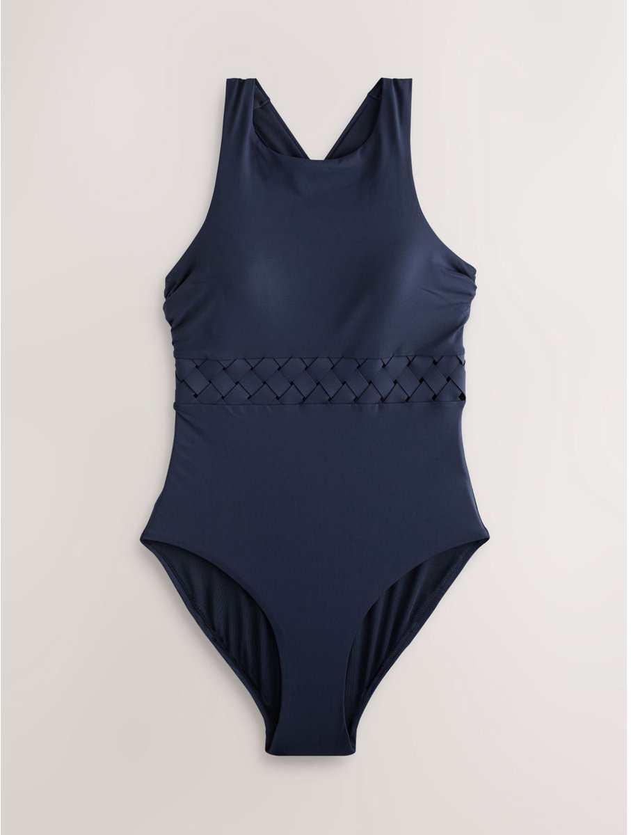 Next Dames - Badpak met hoge hals en traliewerk voor buikcorrectie - Blauw Navy Blue