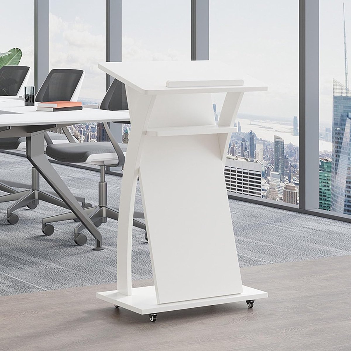 Houten Lessenaar - Mobiel Podium - Presentaties Geven - Met Wielen - 106cm Hoog - Houtkleur