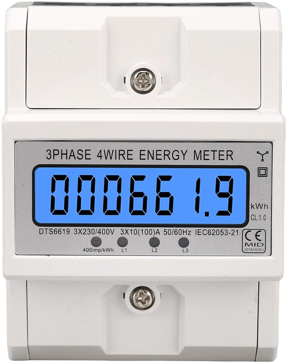Driefasige Elektriciteitsmeter - Digitale Energieteller - Stroomverbruik Meten - LCD Achtergrondverlichting - 35mm Rail