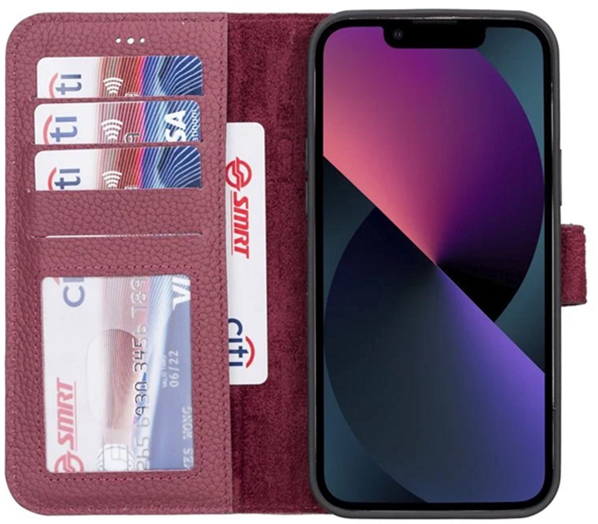 Lykke Samsung Galaxy S25 Hoesje- Echt Leren Wallet Case met MagSafe -Pasjeshouder- Uitneembare Backcover- Maroon