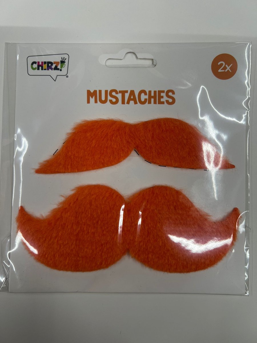 Nepsnorren - 2 Stuks - oranje en vormen - Nep snor - Fake Moustache - Plaksnor - Zelfklevend - Carnaval - Verkleedsnor - Valse Snor - Nep Snorren - Fake Snor