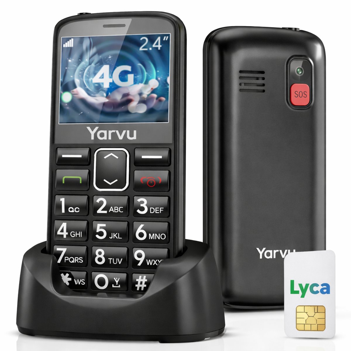 Yarvu ® - Easy Pro 2 - 4G Senioren Mobiele Telefoon + Simkaart Geleverd - Grote Toetsen & Cijfers - Big Button Mobiel - GSM Ouderen - GSM - SOS Noodknop - Snelkiestoetsen - Zwart