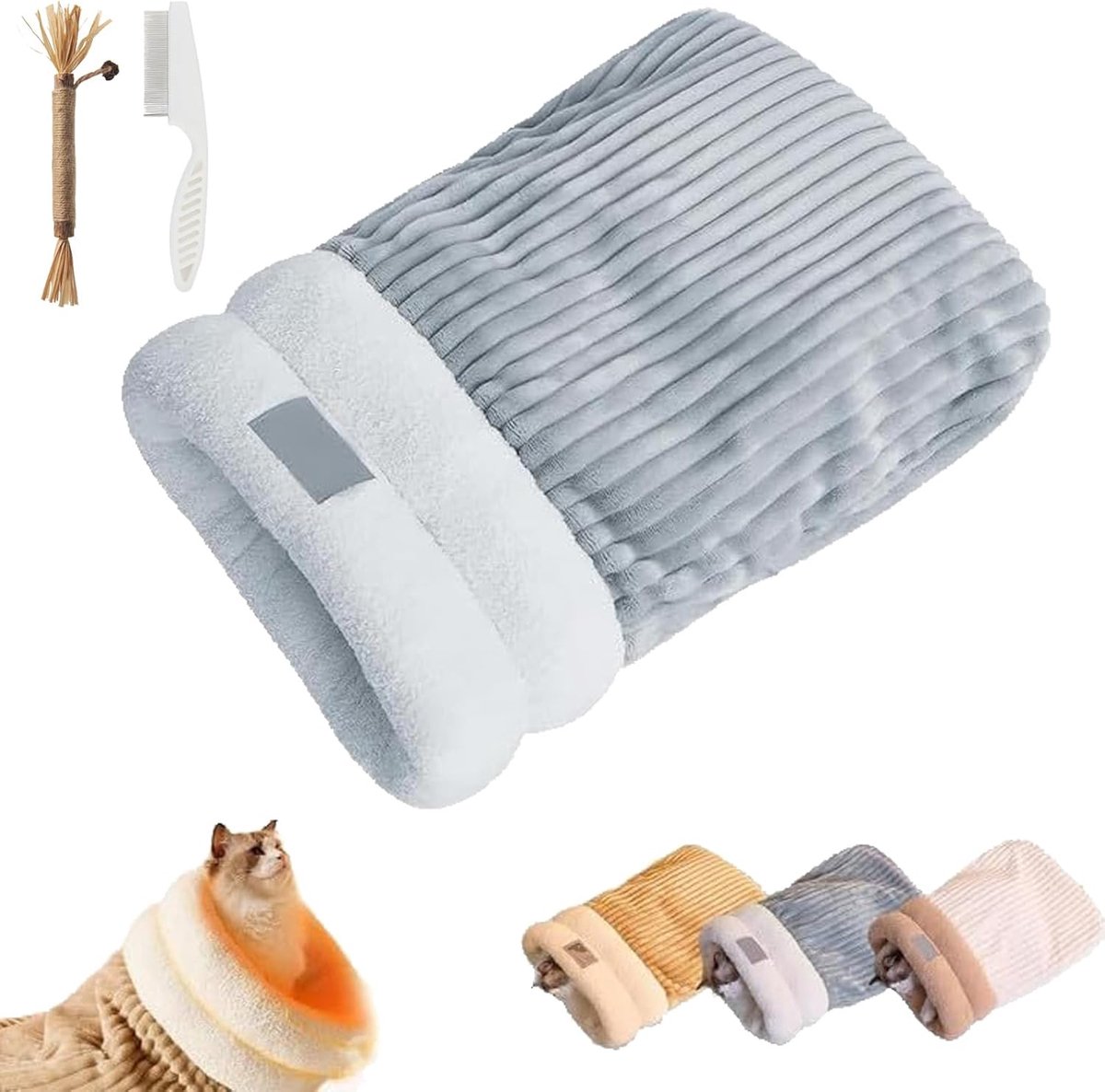Katten Slaapzak - Knusse Kattenmand - Binnenkatten Comfort - Zelfverwarmend Ontwerp - Maat L - Grijs