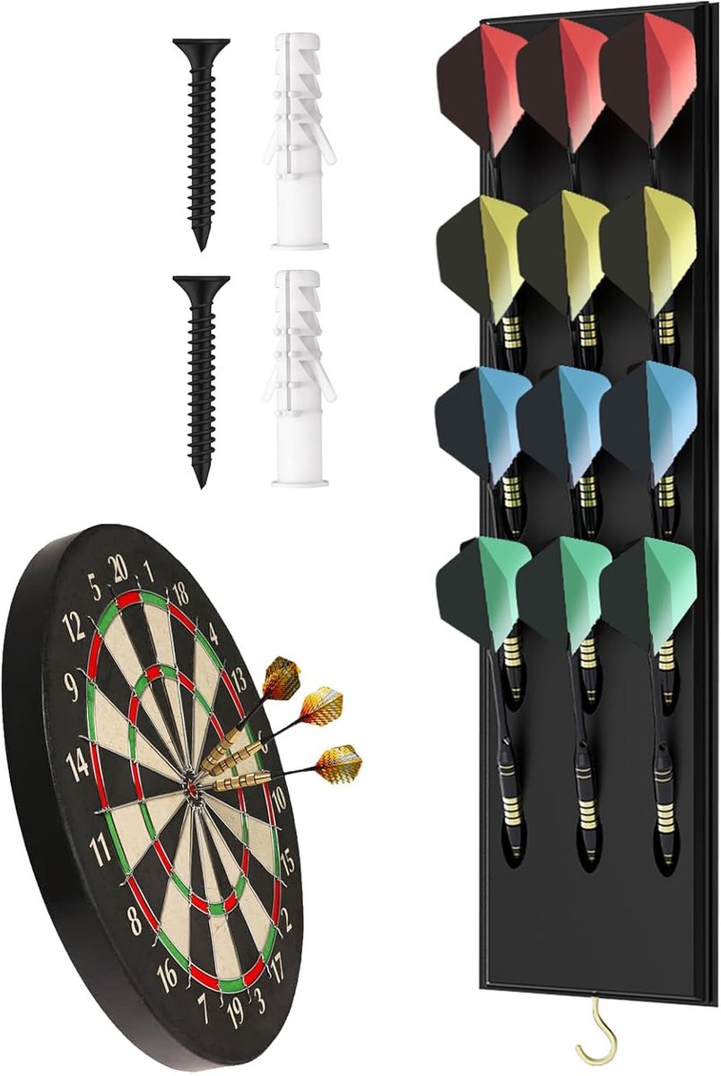 Wand Gemonteerde Dart Holder - Dart Accessoires Opslag - Feestjes en Evenementen - 12 Gaten Houten Display - 40x9.8x2cm