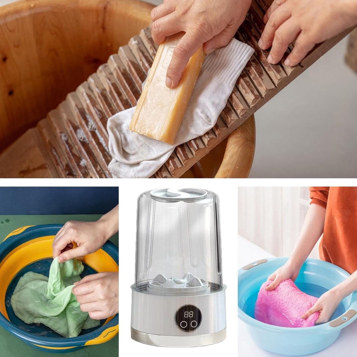 Draagbare Wasmachine - Compacte Reiniger - Ondergoed Wassen - Op Batterijen Werkt - 13x13x13cm