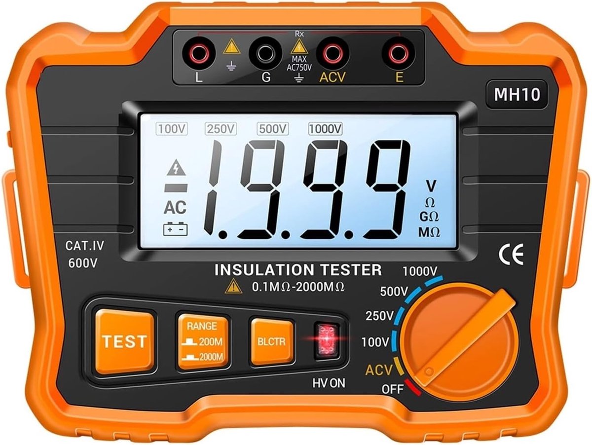 Aardingsmeter - Isolatieweerstandstester - Elektrisch Testen - Variabele Uitgangsspanning - 1999 Tellingen LCD - Oranje
