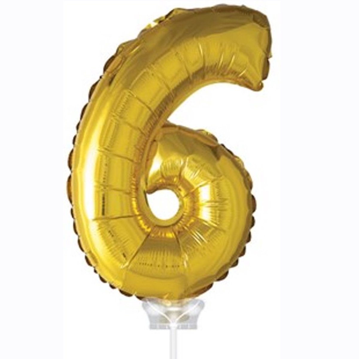 Cijferballon op stokje XL 40cm - Taart ballon - Cijfer 6 - Goud