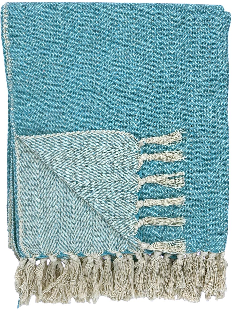 Lavandoux - Geweven Plaid - Woven Throw - Katoen - 125 x 150cm - Blauw