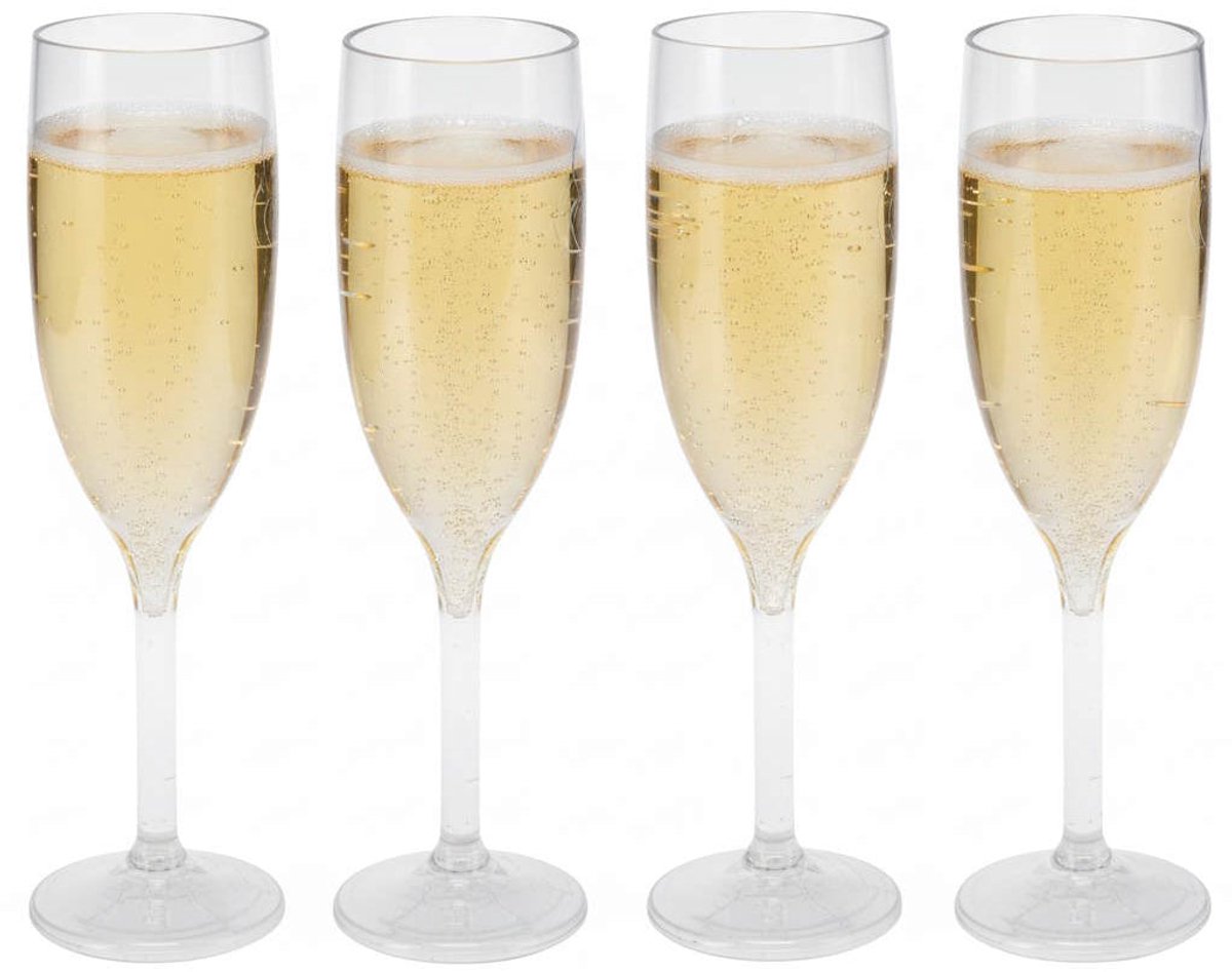 Cookinglife Set van 4 Champagneglazen - kunststof - camping/catering glazen - flute - prosecco glas - Champagne glas - 4 Stuks - 4 Pieces