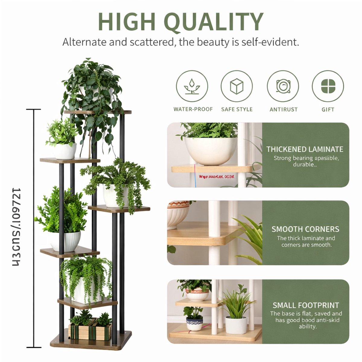 Allero Plantenrek - Plantenstandaard - 5 lagen - Wit - Plantentafeltje Voor Binnen - 106 cm Hoog - Plantentafel - Plantenzuil