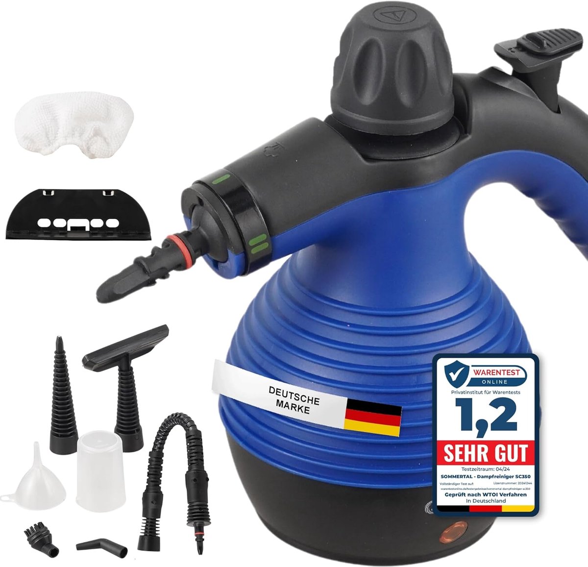 Sommertal Hand Stoomreiniger SC350 - Compacte Handstoomreiniger voor Alles - gestoffeerde Meubels, Tegels, Vloeren, enz. - Stoomreiniger met 350 ml Tank, 110°C Stoom, 3 bar Druk