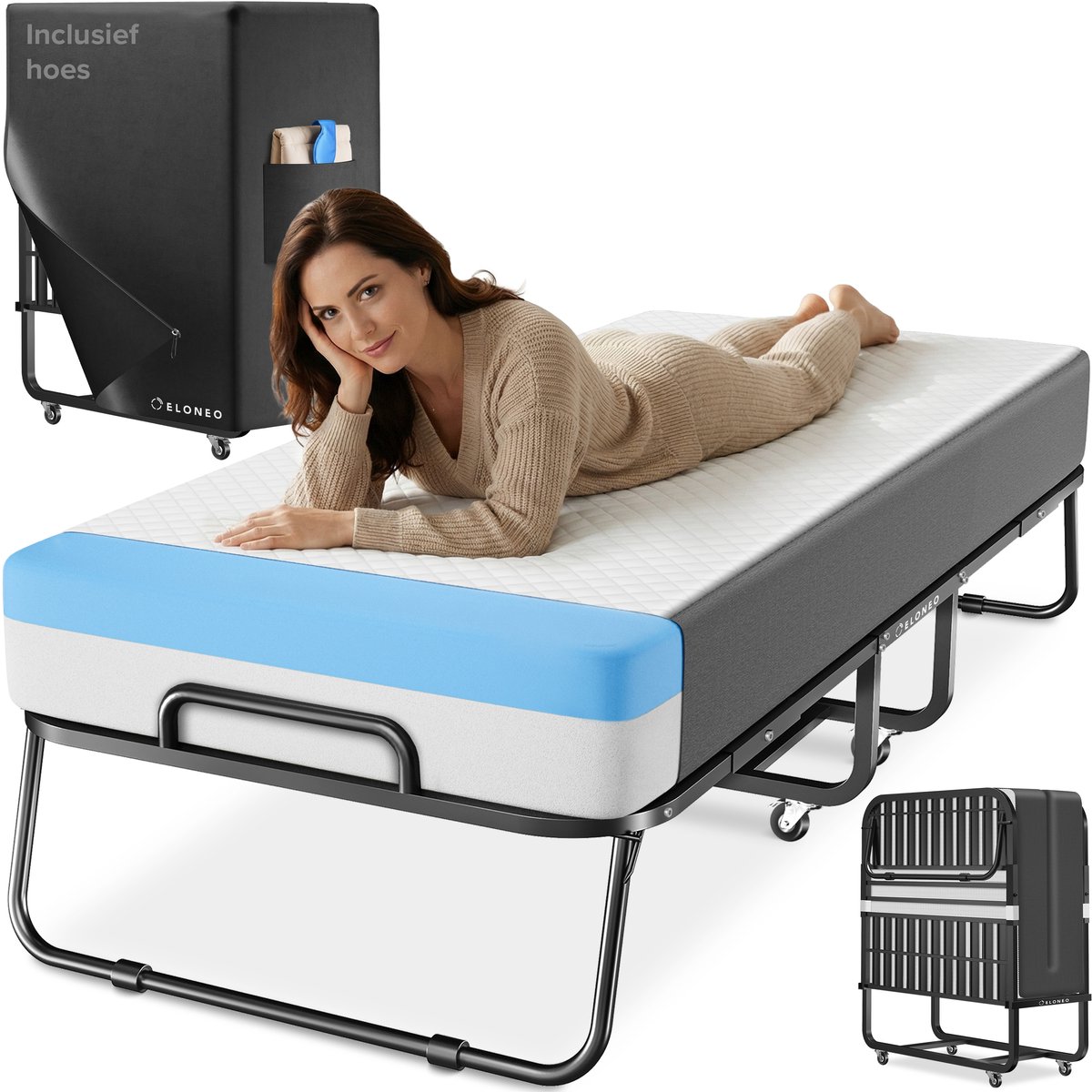 ELONEO Opklapbed met Premium Matras – Comfortabel Gastbed, 90x200 cm