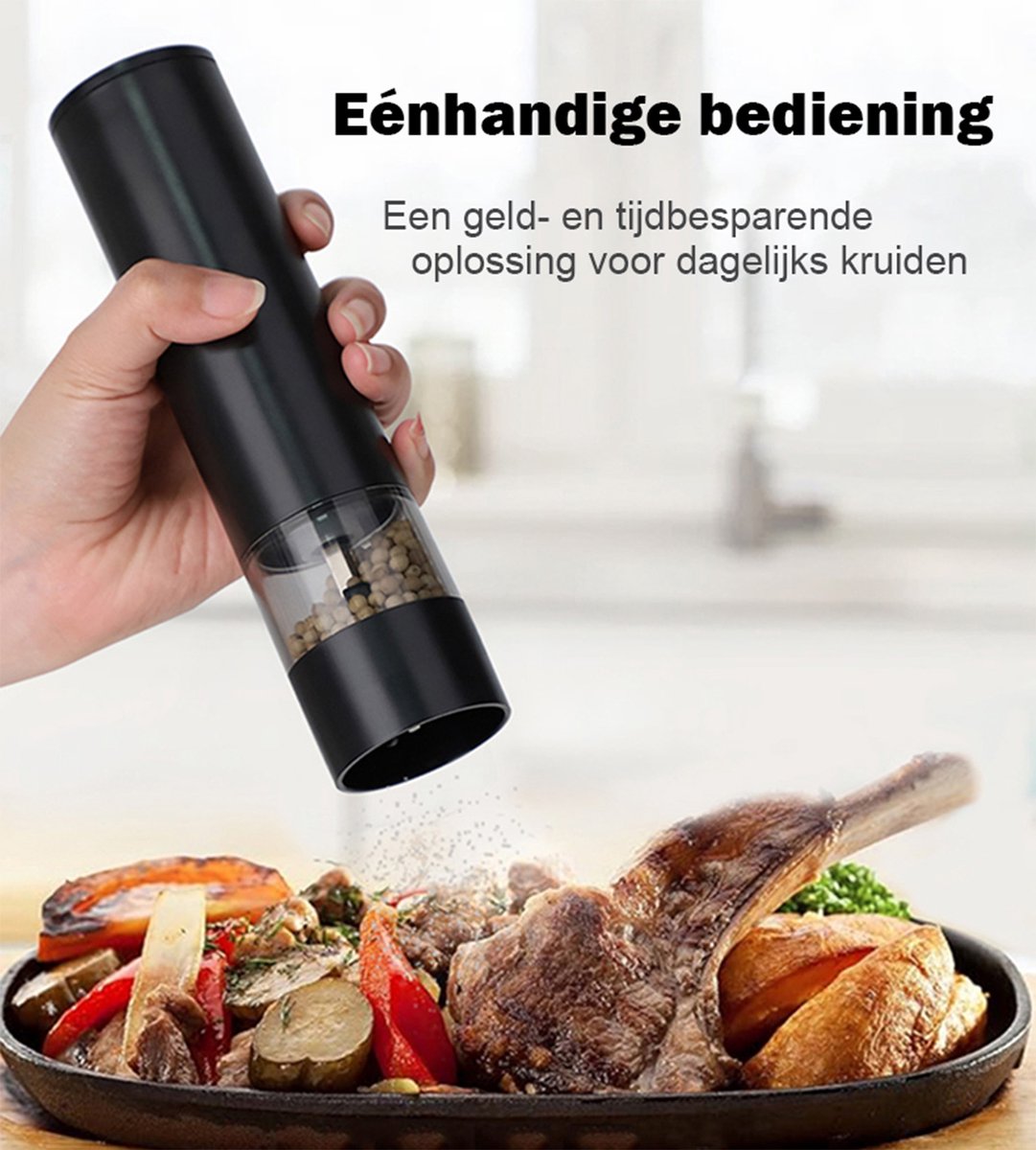 Rivv® Elektrische Zout- en Pepermolen Set - USB-C Oplaadbaar - Automatisch - Instelbare Maalgraad - Inclusief Houder en Reinigingsborstel - Zwart — cadeau in Kookcadeaus - foto 2