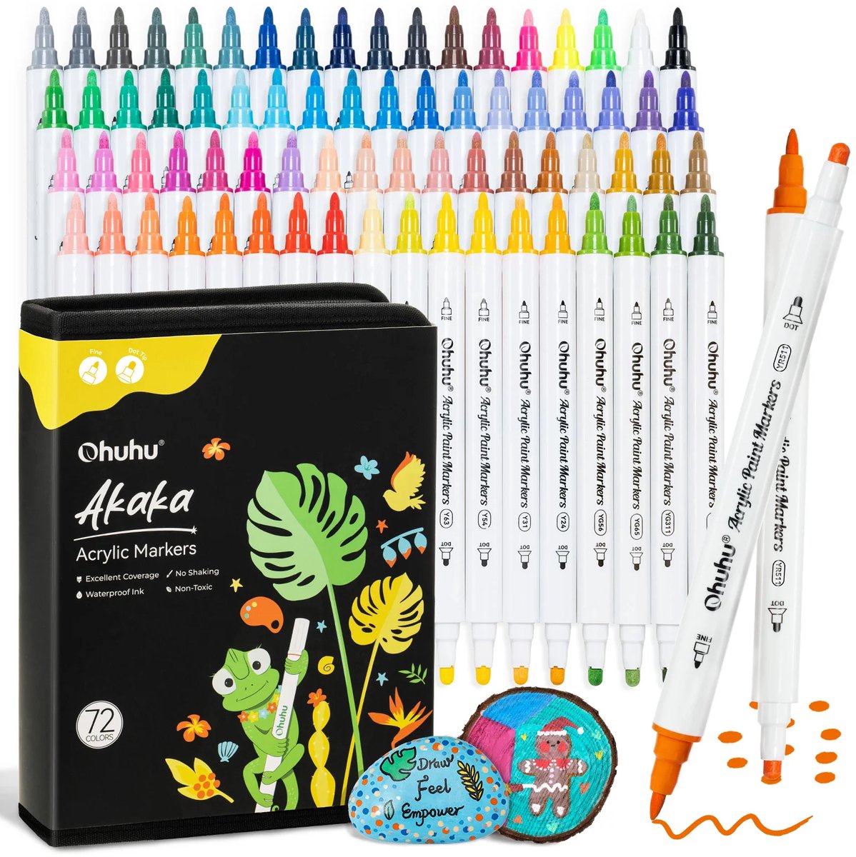 Ohuhu - Akaka Fine & Dot - Dual Nib Acrylic Paint Markers - Cotton-core - 72 kleuren