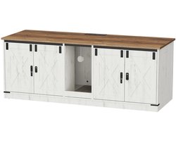 Jently kattenkast - kattenbak - USB poorten - kattenhuis - kattenmand - 140 x 50 x 53,5 cm - bruin wit
