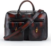 DE LAMASSU® ( Kian ) leren laptoptas 17 inch – unisex XL business tas met trolleyband, 2 voorvakken & schouderriem – grote leren aktetas voor kantoor, werk en reizen