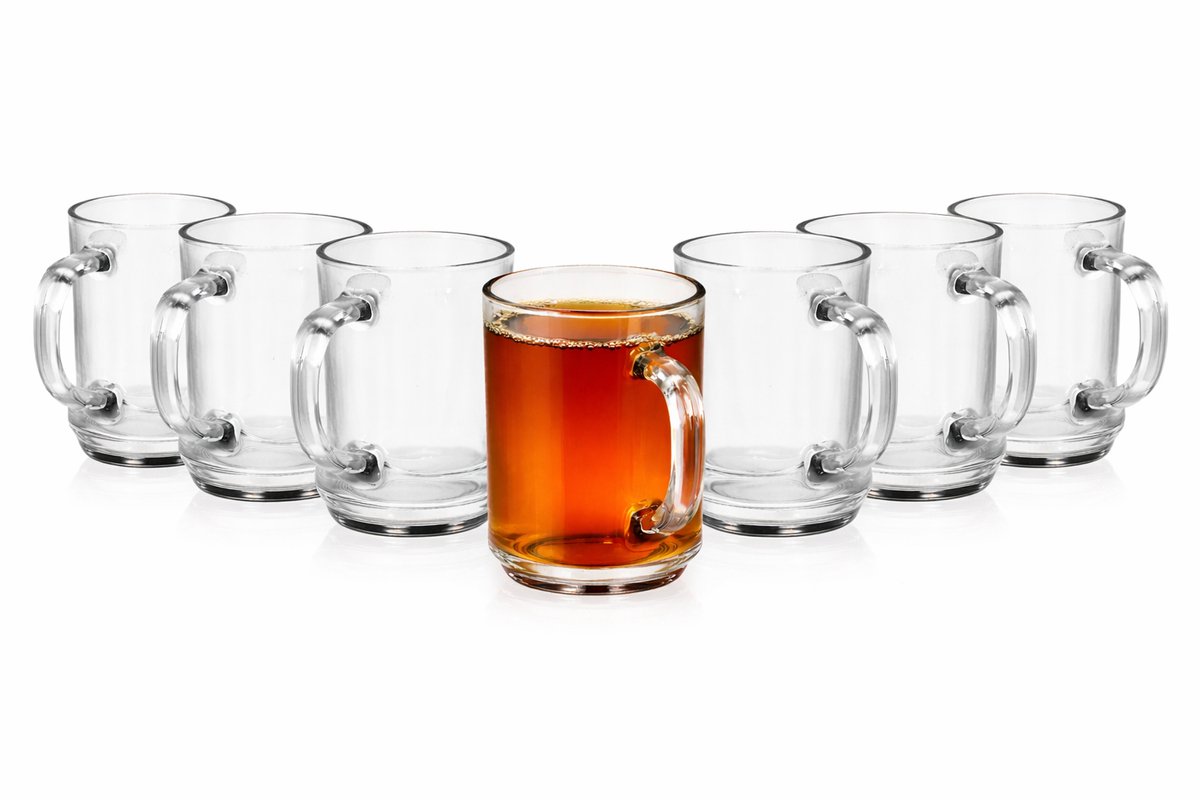 Thee Glazen 230 ml met oor – Set van 7 stuks – Theeglazen met oor – Glazen Theemoken voor Thee, Koffie en Warme Dranken