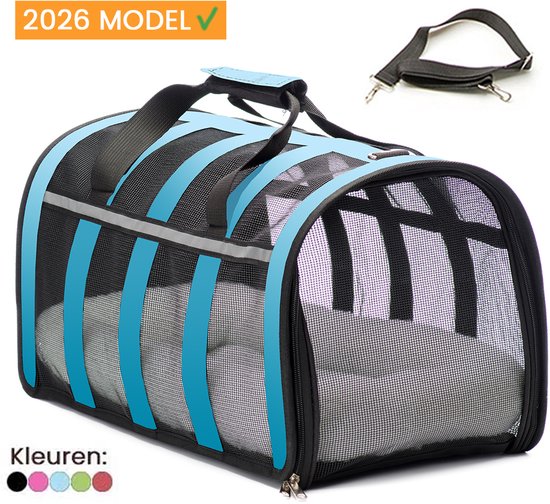 Katten reismand - 47x27x25cm - Reismand kat - Blauw - Opvouwbaar met schouderband en comfortabele mat - Kattenmand - Extra stevig & veilig model