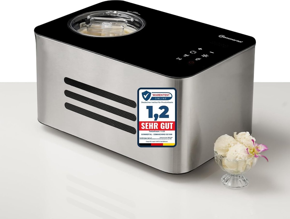 Sommertal Ijsmachine ICE1500 3-in-1 Ijsmachine, 150 W, Melkijs & Sorbet Roestvaststalen Ijsmachine 1,5L 150W Compressor