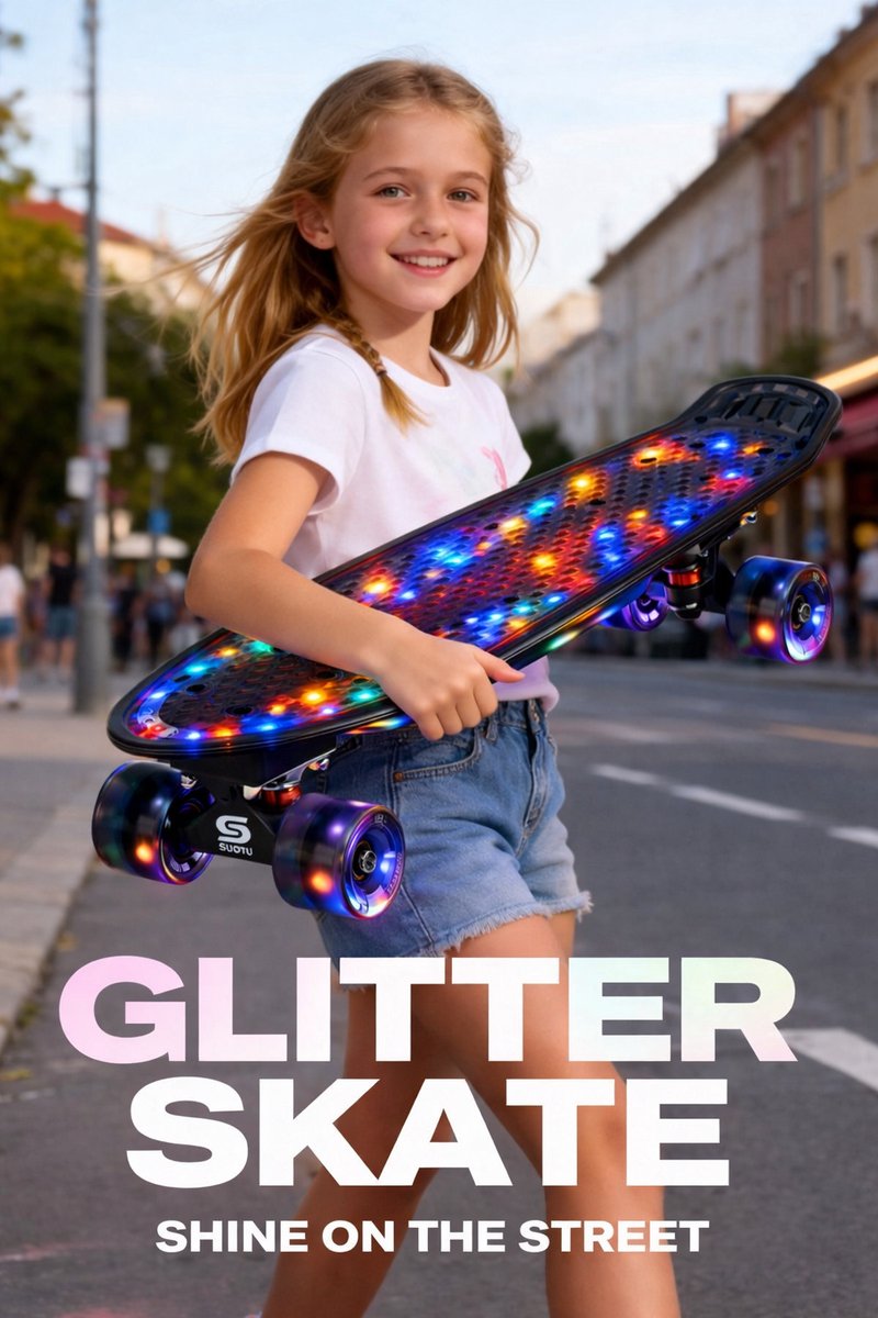 Suotu Skateboard met LED Lichtgevend Dek & Wielen - ABEC-9 - Tot 50 kg - Skateboard Meisjes/jongens - Skateboard Volwassenen -Flitszwart — afbeelding 4