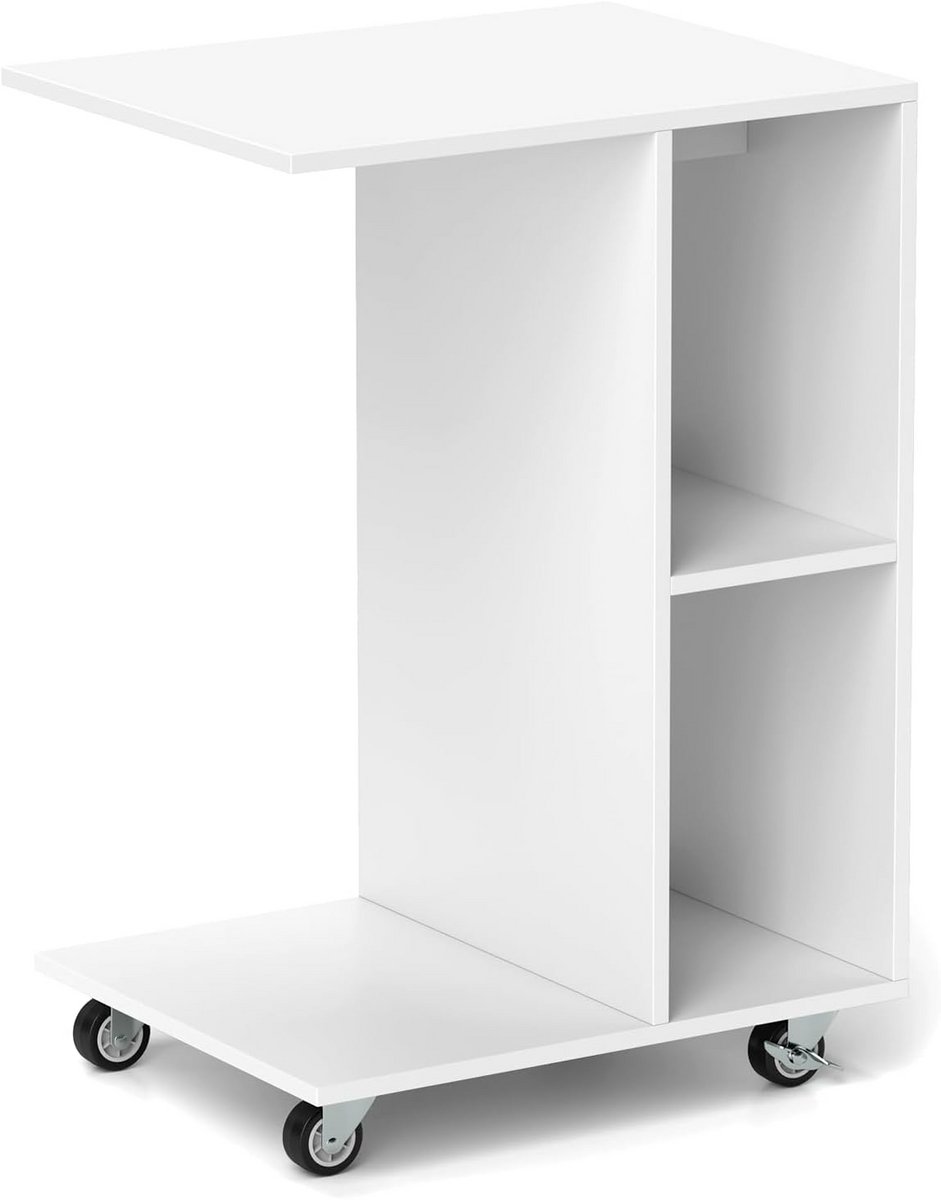 Rolling Table met 2 Opbergvakken en Gereedschapswagen Wielen met Rem - Ruime Werkblad voor Woonkamer en Slaapkamer
