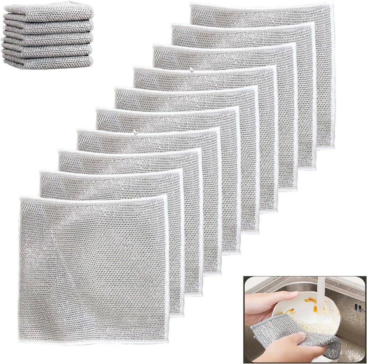 10 Draadafwasmoppen Nat en Droog Gebruik - Niet Krassend - Multifunctioneel - 20x20cm
