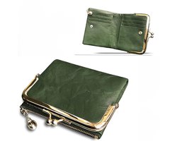 Dames Portemonnee – Knipportemonnee - Veel pasjesvakken - Dames knip beurs - Portefeuille dames – Groen - LOUZIR