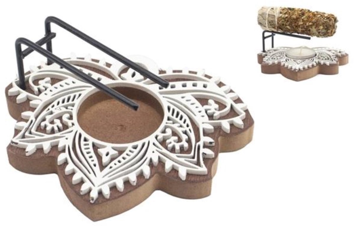 Palo Santo & Witte Salie Brander Lotus - donker hout - ca. 12 cm