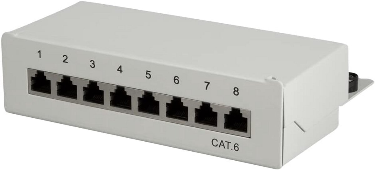 Afgeschermd Cat6 Patchpaneel 8 Poort RJ45 - Wand- of Tafelmontage