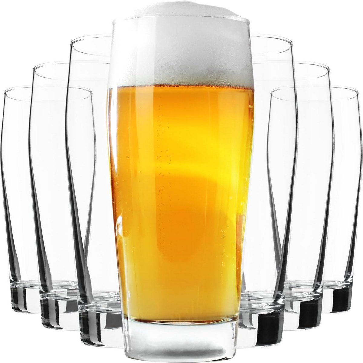 Set van 8 Klassieke Tarwebierglazen 510 ml, Hoogwaardig Dubbelwandig Glas voor Feestjes
