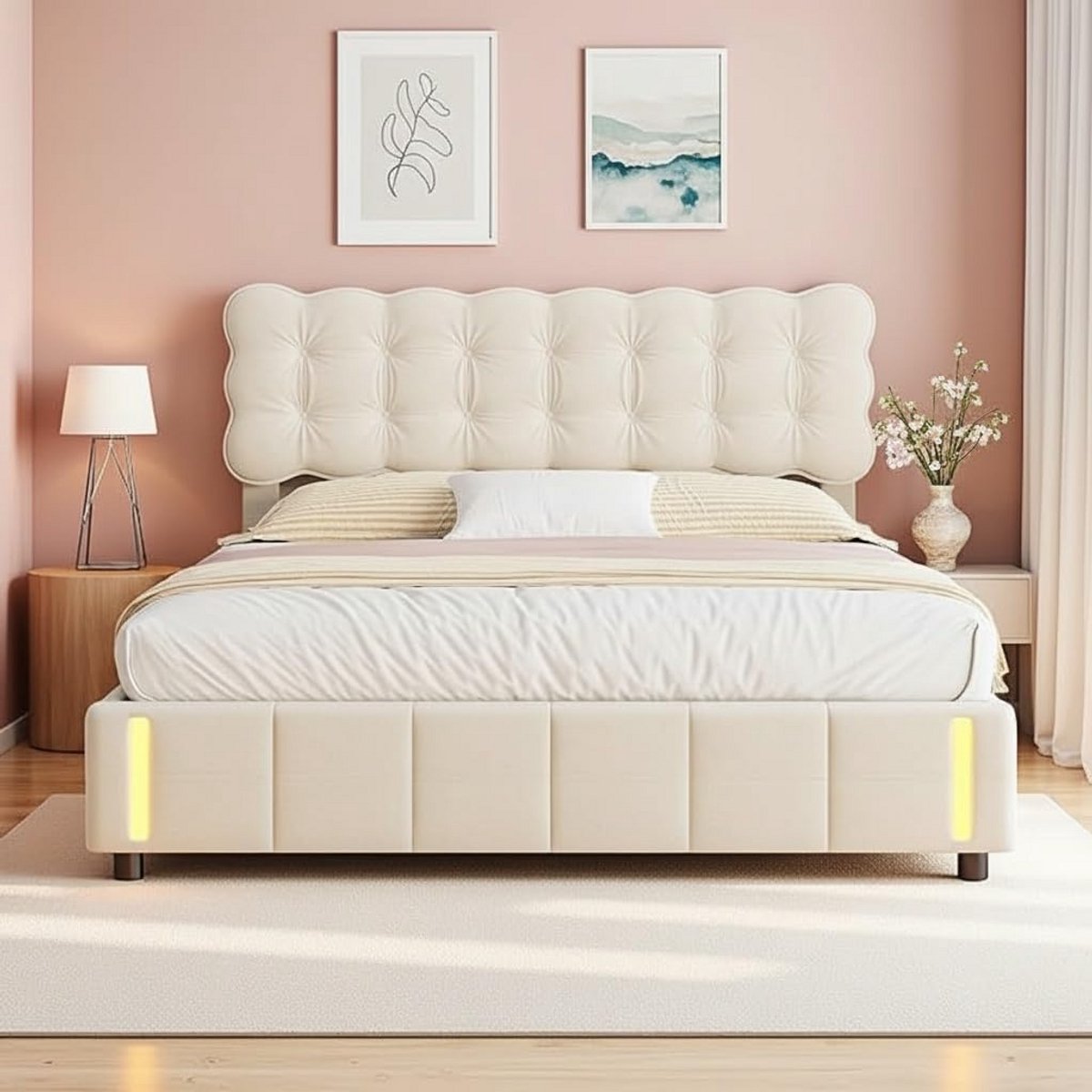 Gestoffeerd Tweepersoonsbed 160x200 cm met Opbergruimte en LED Hoofdbord