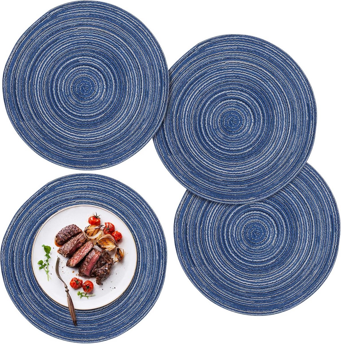 Ronde, gevlochten placemats (4 stuks) - Boho stijl, hittebestendig en afwasbaar