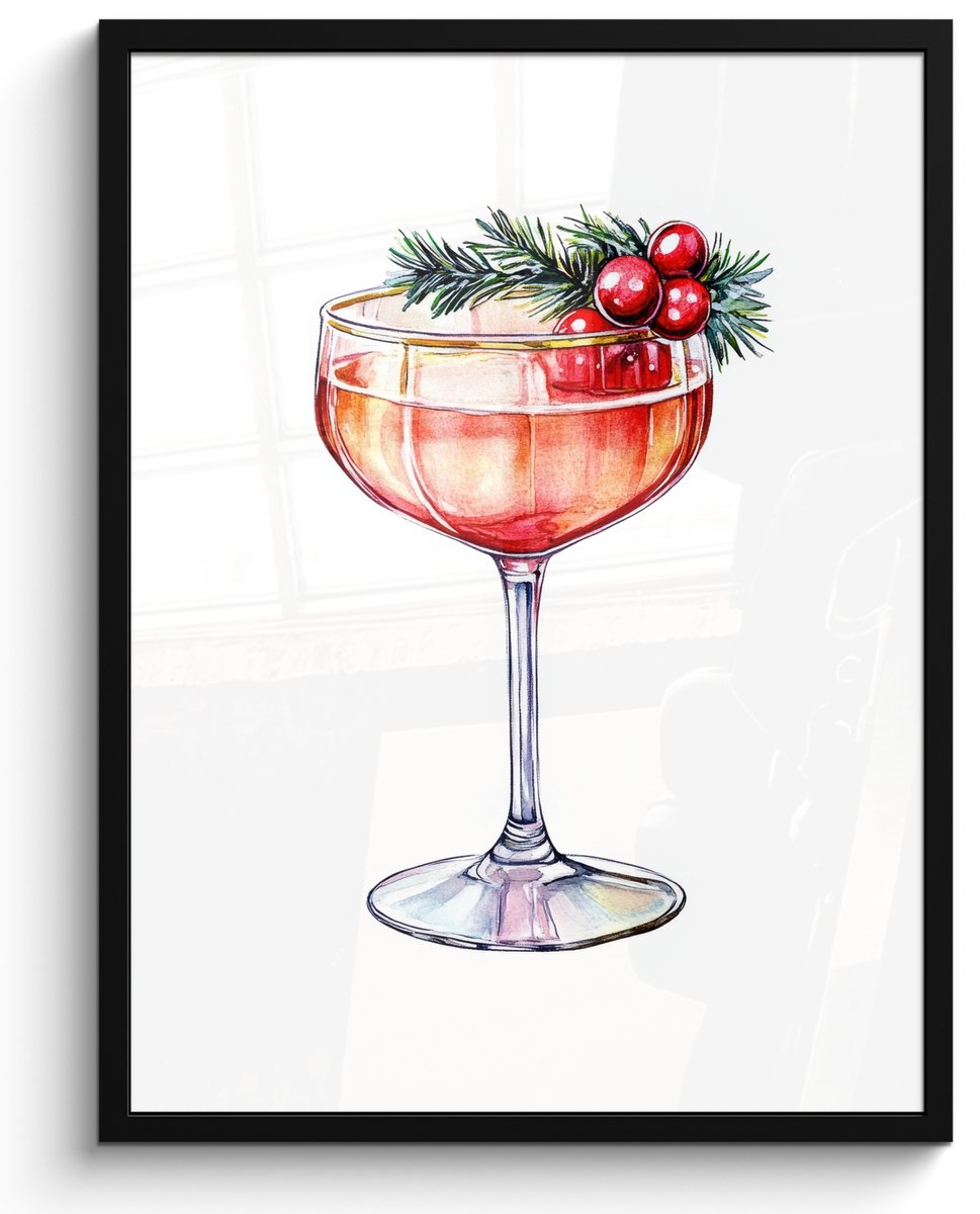 FrameYourWall Poster in lijst - Fotolijst 50x70 cm - Posters - Cocktail - Feest - Winter - Decoratie - Posterlijst zwart - Decoratie - Wanddecoratie woonkamer - Muurdecoratie slaapkamer Cocktail - Kerst