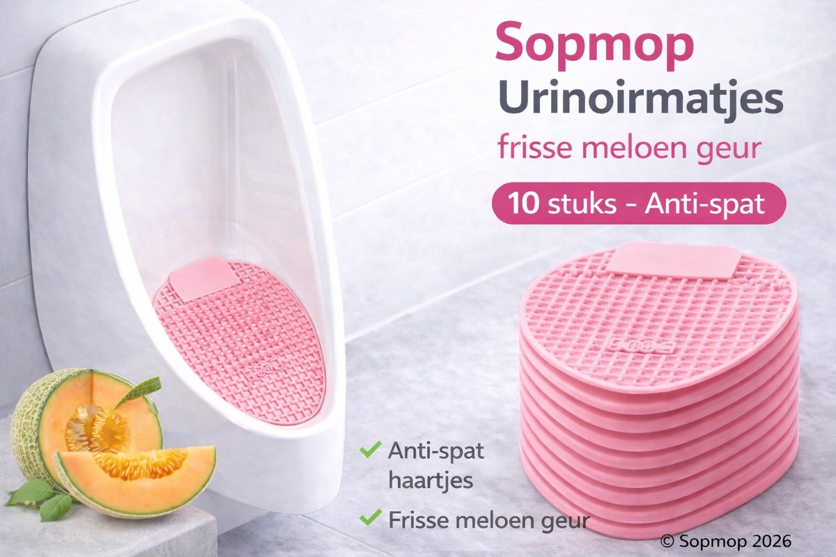 Sopmop Urinoirmatjes Met Frisse Meloen - Komkommer Geur Roze - Met Anti-Spat Haartjes - 10 stuks