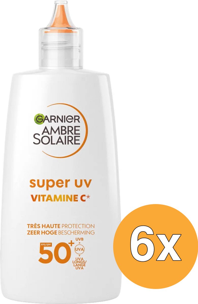 6x Garnier Ambre Solaire Fluid Vitamine C Anti-Pigmentvlekken Super UV SPF 50+ (40 ml)